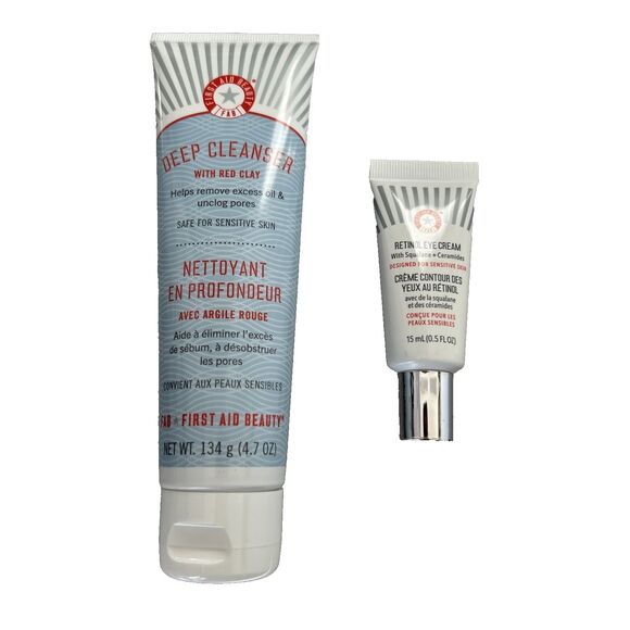 First Aid Beauty Bundle Retinol Eye Cream & Cleanser Red Clay 4.7oz - Picture 2 of 6